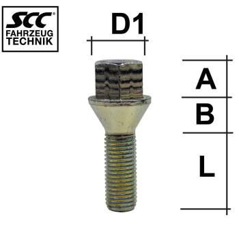 Radschraube M12X1,5 Kegel 60° Typ A1V - L: 21 - 60 mm