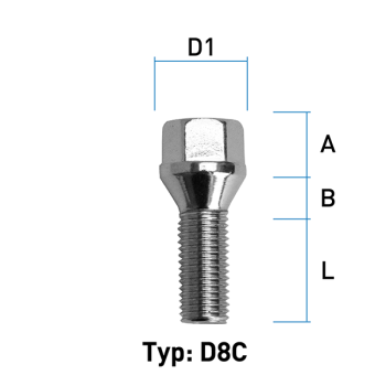 Radschraube M12X1,5 Kegel 60° Typ D8C - L: 26 - 60 mm