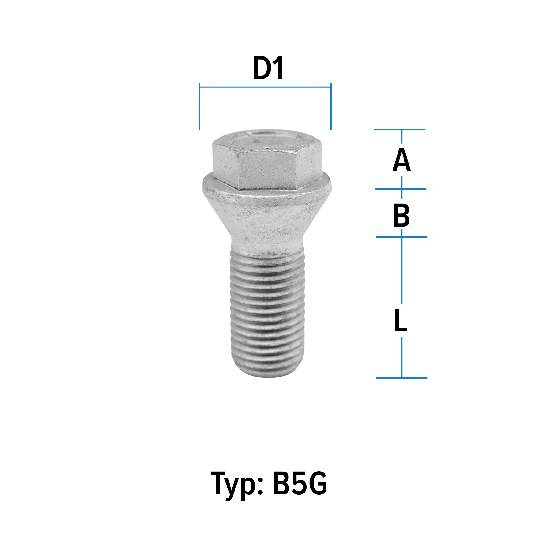 Radschraube M12X1,25 Kegel 60° Typ B5G - L: 21 - 55 mm