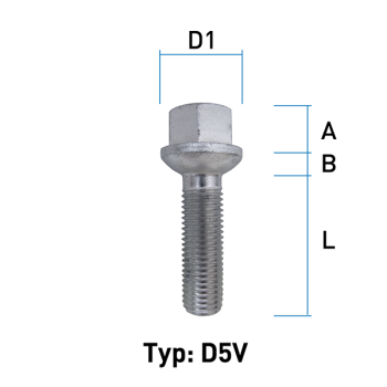 Radschraube M12X1,5 Kugel R12 Typ D5V - L: 25 - 60 mm