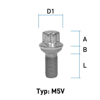 Radschraube M14X1,5 Kugel R14 Typ M5V - L: 27 - 45 mm