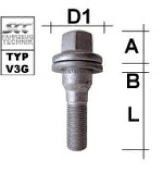 Radschraube M12X1,5 Flachbund zweiteilig Typ V3G - L: 33 - 53 mm