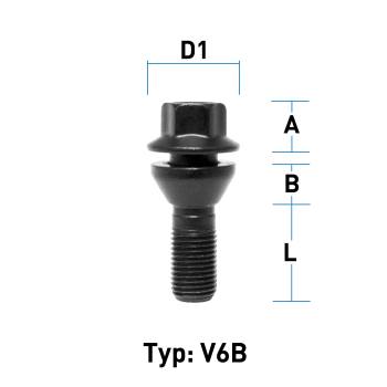 Radschraube  M14X1,5 Kegel 60° zweiteilig Typ V6B - L: 32,5 mm 