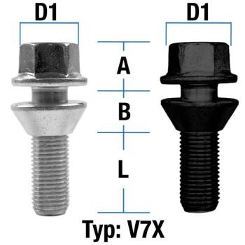 Radschraube M12X1,25 Kegel 60° zweiteilig Typ V7X (V7V/V7W) - L: 26 - 52 mm