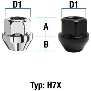 Radmutter M12X1,5 Kegel 60° Typ H7X (H7V/H7W) - H: 25 mm