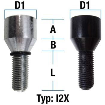 Radschraube M12x1,5 Kegel 60° zweiteilig Typ I2X (I2/I2W) - L: 13 - 98 mm