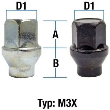 Radmutter M12X1,5 Kegel 60° Typ M3X (M3V/M3W)- H: 34 mm