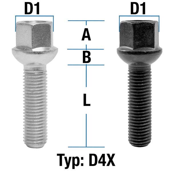 Radschraube M12X1,5 Kugel R12 Typ D4X (D4V/D4W) - L: 21 - 60 mm