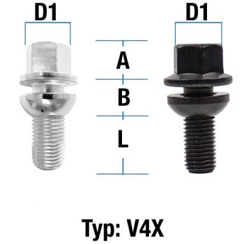 Radschraube M12X1,5 zweiteilig Typ V4X (V4V/V4W) - L: 28 mm