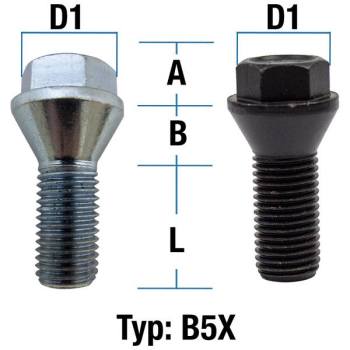 Radschraube M12X1,75 Kegel 60° Typ B5X (B5V/B5W) - L: 19 - 26 mm