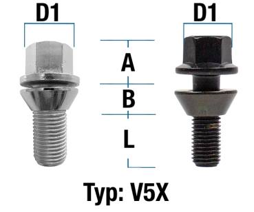 Radschraube M14X1,25 Kegel 60°  zweiteilig Typ V5X (V5V/V5W) - L: 32 - 54 mm