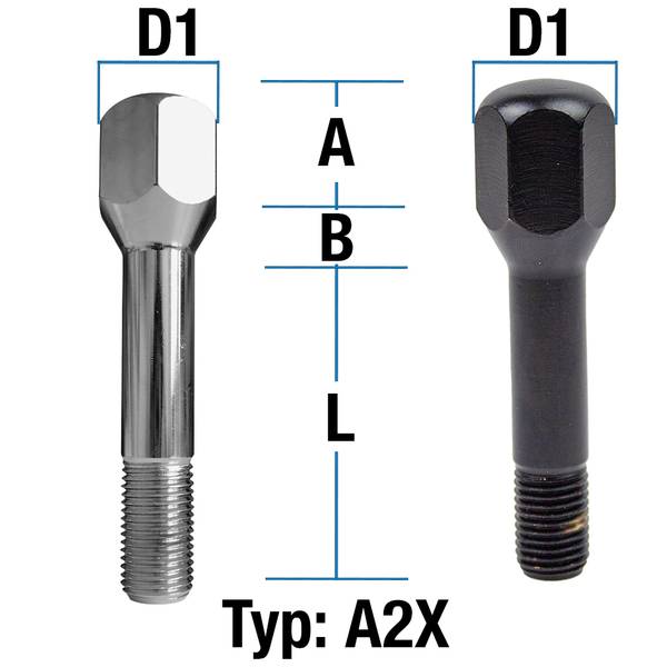 Radschraube M14X1,5 Kegel 60° Typ A2X (A2C/A2S) - L: 52 - 75mm