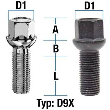 Radschraube M14X1,5 Kugel R13 Typ D9X (D9V/D9W) - L: 27 - 60 mm 