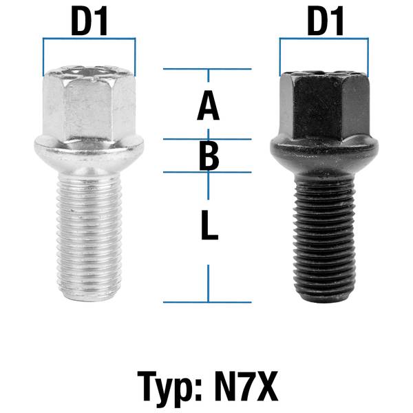 Radschraube M14X1,5 Kugel R14 Typ N7X (N7V/N7W) - L: 27 mm