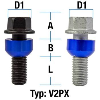 Radschraube M14X1,5 Kugel R14 zweiteilig Typ V2PX (V2P/V2PW) - L: 30 - 58 mm