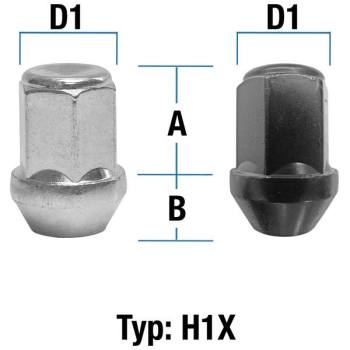 Radmutter M14X2,0 Kegel 60° Typ H1X (H1V/H1W) - H: 34 mm