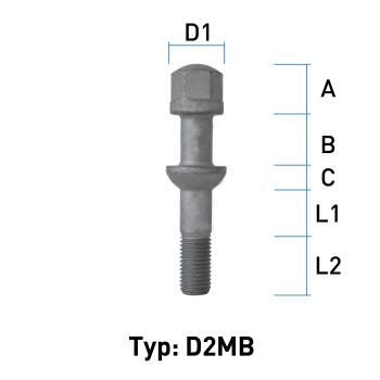 Radschraube M12X1,5 Kugel R12 Typ D2MB - L: 40 mm