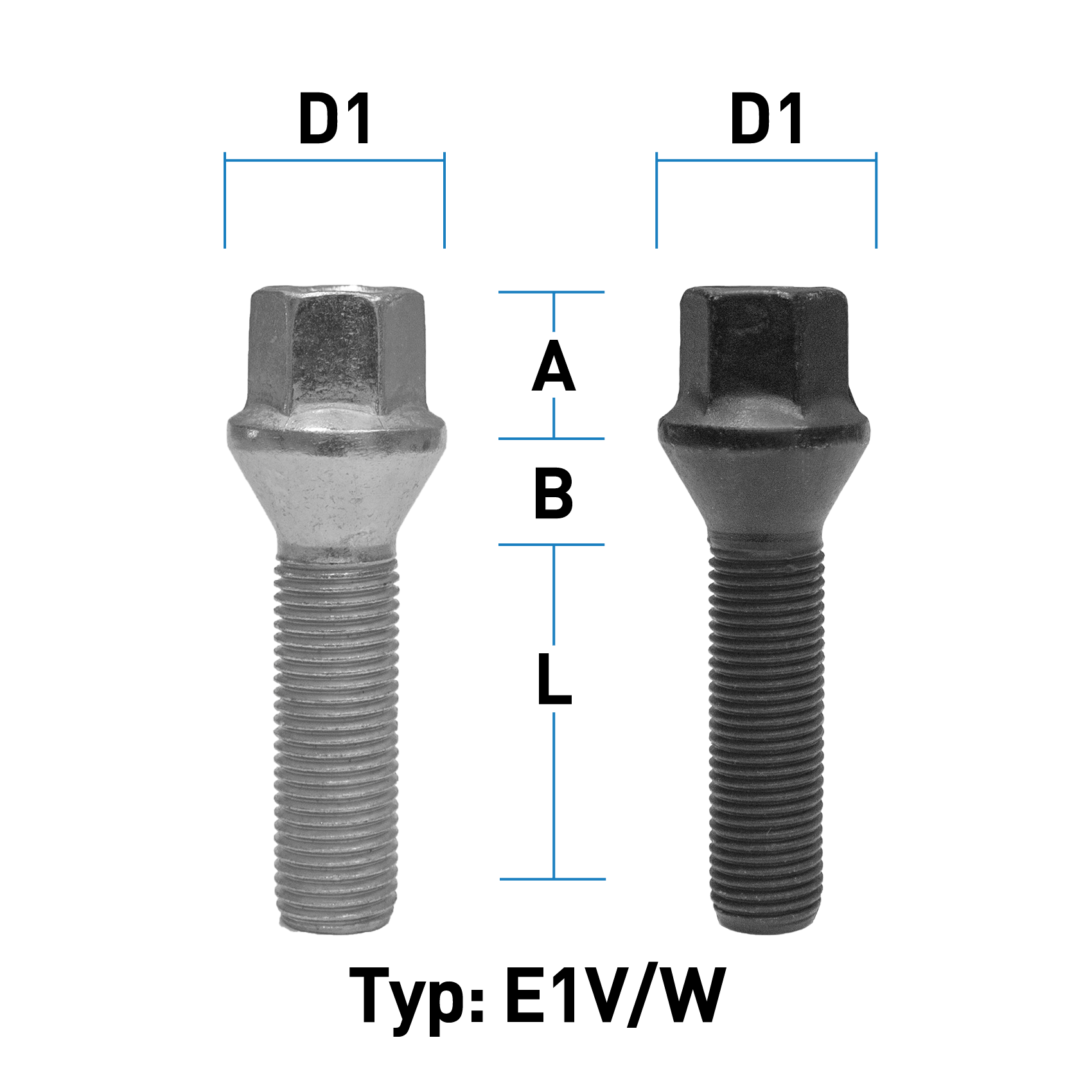 Radschraube M12X1,25 Kegel 60° Typ E1X (E1V/E1W) - L: 22 - 60 mm