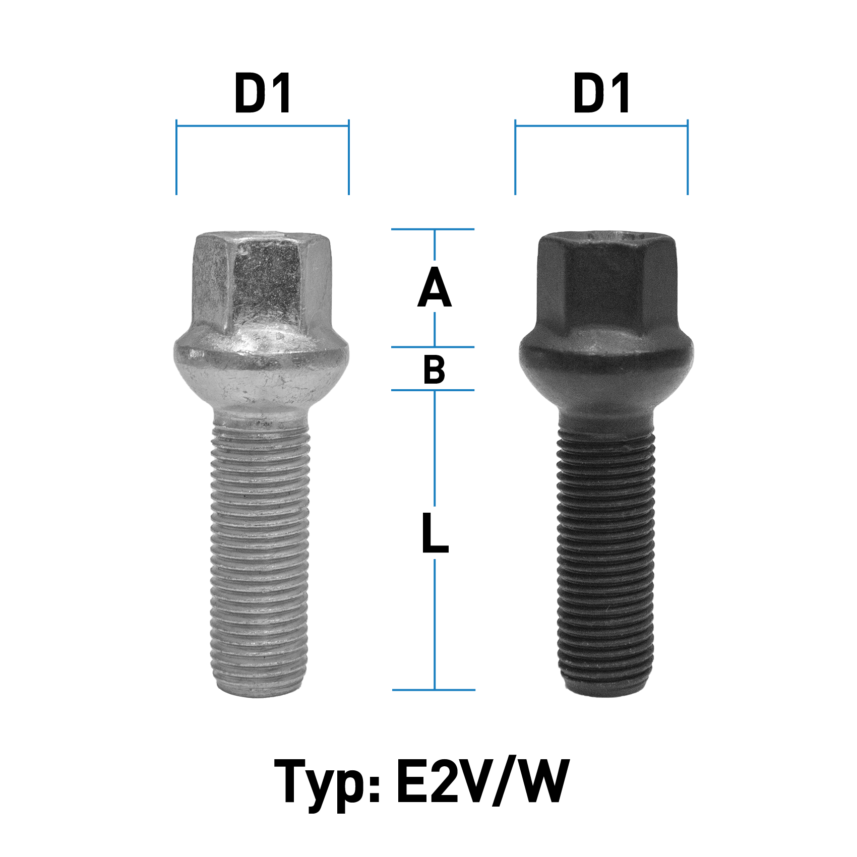 Radschraube M12X1,5 Kugel R12 Typ E2X (E2V/E2W) - L: 20 - 60 mm