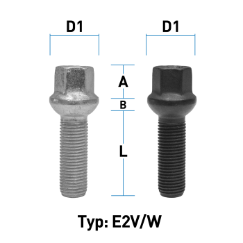 Radschraube M12X1,5 Kugel R13 Typ E2X (E2V/E2W) - L: 23 - 48 mm