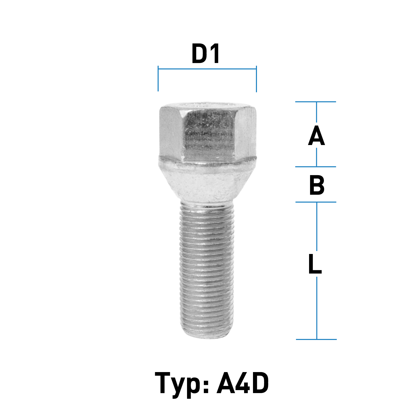 Radschraube M16X1,5 Kegel 60° Typ A4D - L: 40 mm