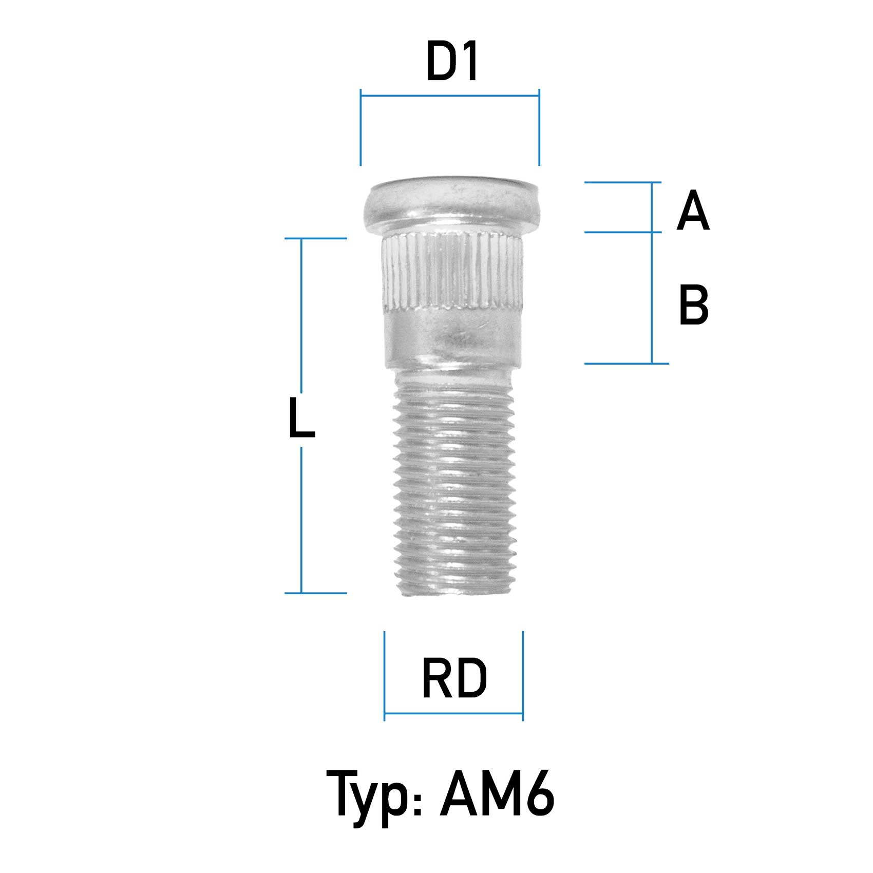 Rändelbolzen M14X1,5 Typ AM6 - L: 43 mm