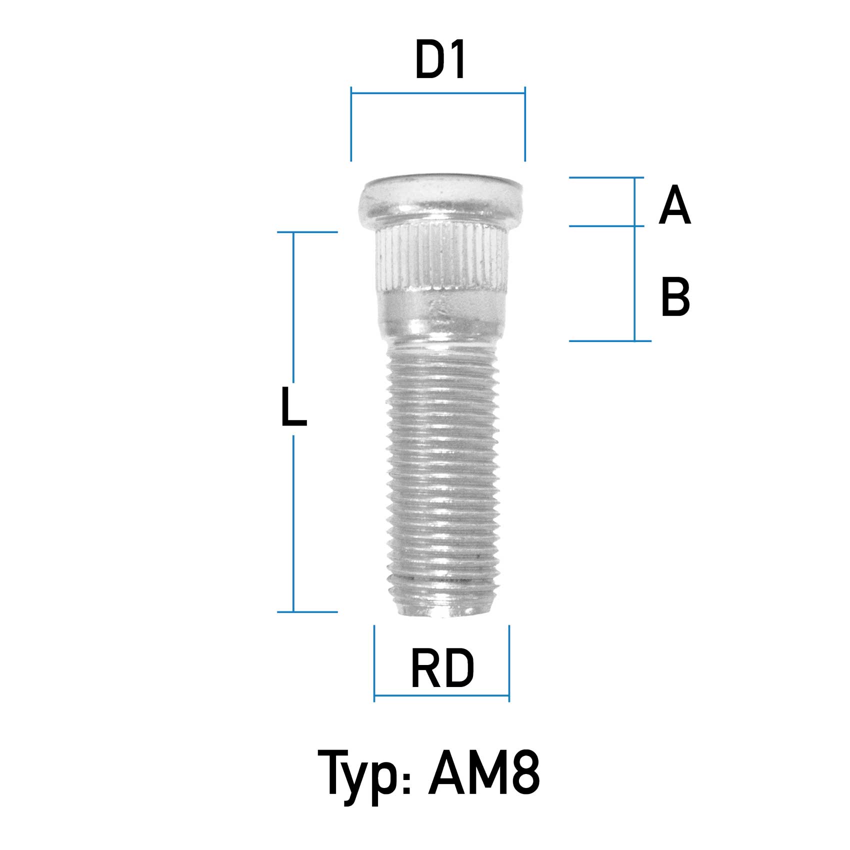 Rändelbolzen M14X1,5 Typ AM8 - L: 49 mm