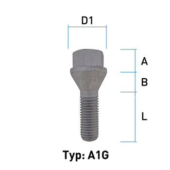 Radschraube M14X1,25 Kegel 60° Typ A1G - L: 25 mm 