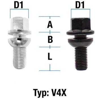 Radschraube M12X1,25 Kugel R14 Typ V4X (V4V/V4W) - L: 26 - 52 mm