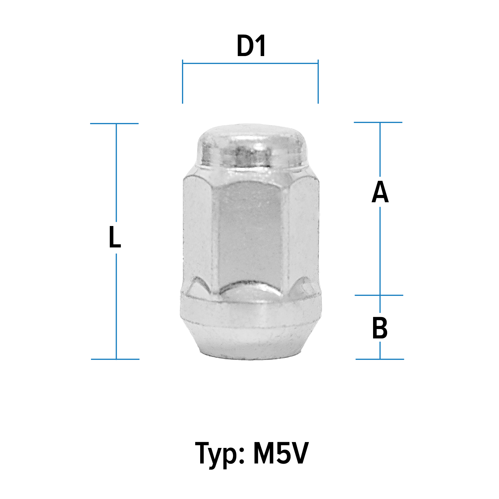 Radmutter M14X1,5 Kegel 60° Typ M5V - H: 35 mm