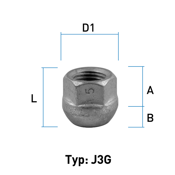 Radmutter M14X1,5 Kugel R12 Typ J3G - H: 19 mm 