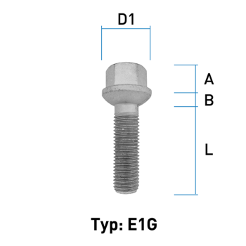 Radschraube M14X1,5 Kugel R13 Typ E1G - L: 27 - 60 mm 