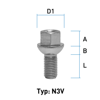 Radschraube M14X1,5 Kugel R14 Typ N3V - L: 27 mm 