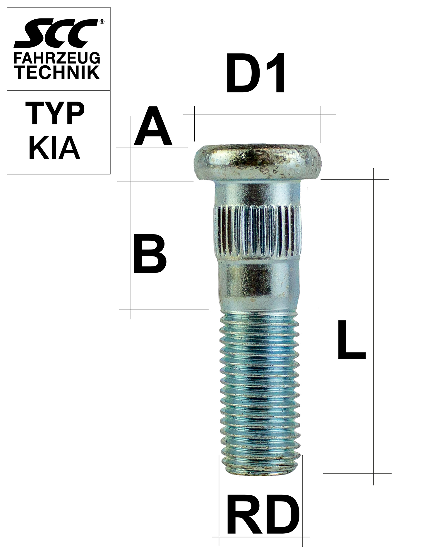 Rändelbolzen M12X1,5 Typ KIA - L: 43 mm