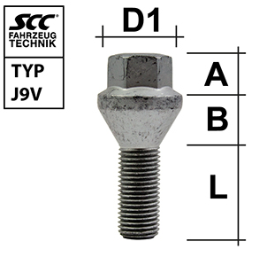 Radschraube M14X1,5 Kegel 60° Typ J9V - L: 30 mm 