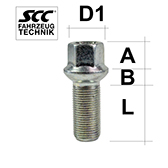 Radschraube M15X1,25 Kugel R14 Typ A2M - L: 32 - 44 mm 