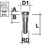 Rändelbolzen 1/2 UNF Typ DT1 - L: 43 mm 