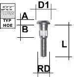 Rändelbolzen 1/2 UNF Typ HOE - L: 60 mm