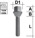  Radschraube M12X1,25 Kegel 60° Typ C2G - L: 27 - 60 mm