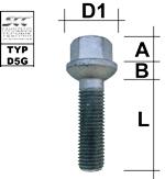 Radschraube M12X1,5 Kugel R12 Typ D5G - L: 28 - 56 mm