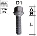 Radschraube M12X1,5 Kugel R13 Typ E3G - L: 23 - 40 mm