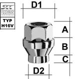 Radmutter M12X1,25 KEGEL 60° + Schaft Typ H16V - H: 28 mm