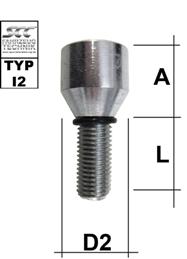 Radschraube DIN912 - VERZINKT - 10.9  M12X1,75 Kegel 60° zweiteilig Typ I2 - L: 18 - 103 mm 