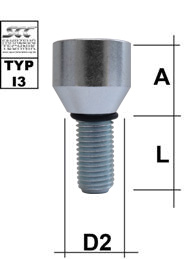 Radschraube DIN912 - VERZINKT - 10.9 M12X1,25 Kegel 60 ° + Versatz Typ I3 - L: 16 - 96 mm