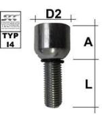 Radschraube DIN912 - VERZINKT - 10.9 M14X1,5 Kugel R13 zweiteilig Typ I4 - L: 15 - 110 mm 