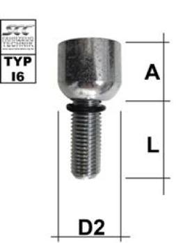 Radschraube DIN912 - VERZINKT - 10.9 Kugel R12 + Versatz Typ I6 - L: 20 - 29 mm