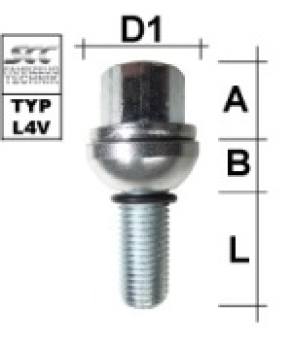 Radschraube M12X1,25 Kugel R12 + Versatz  Typ L4V - L: 22 - 52 mm