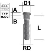 Rändelbolzen M14X2,0 Typ R20G - L: 40 mm