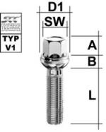 Radschraube M14X1,5 Kugel R13 zweiteilig Typ V1V - L: 29 - 48 mm