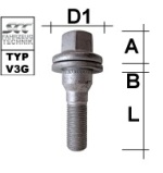 Radschraube M12X1,25 Flachbund zweiteilig Typ V3G - L: 35 - 55 mm